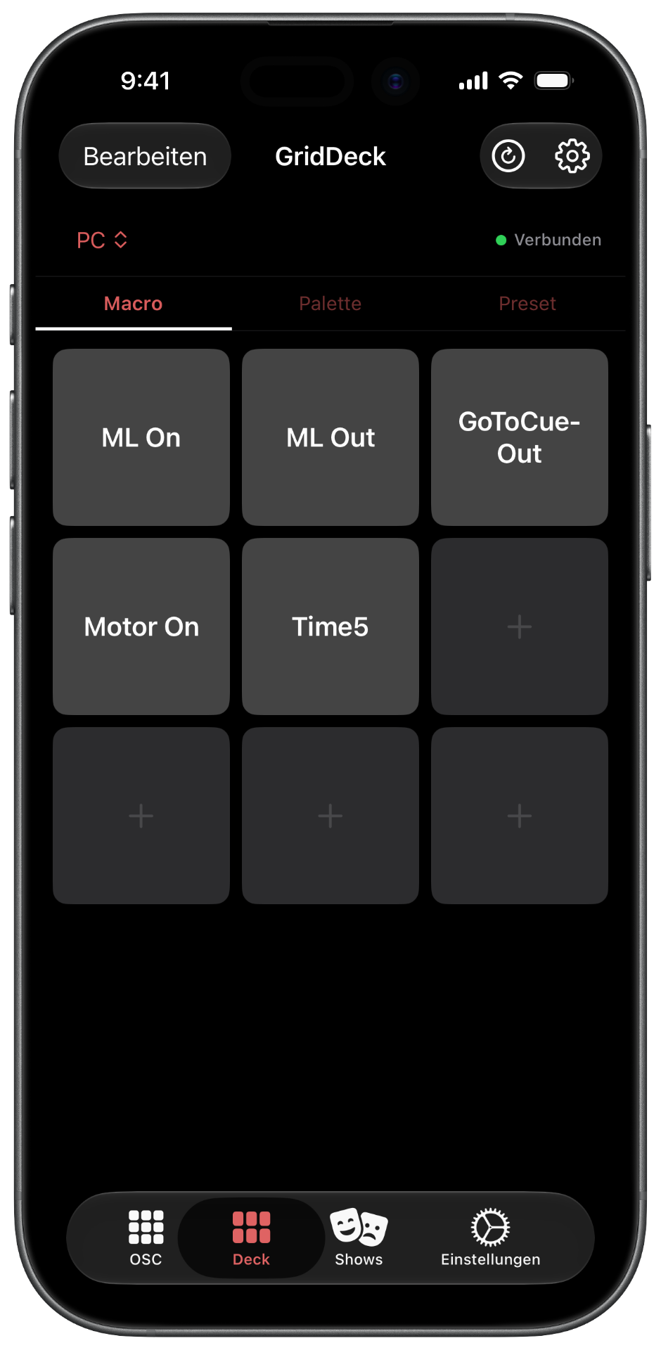OSC-Grid-Macros in der iOS-App