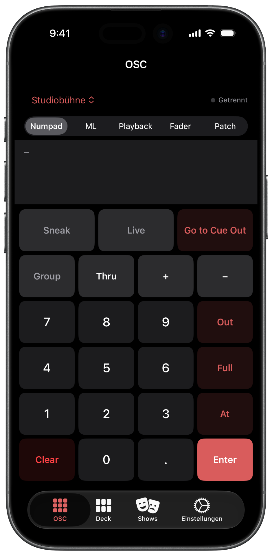 OSC-Numpad in der iOS-App