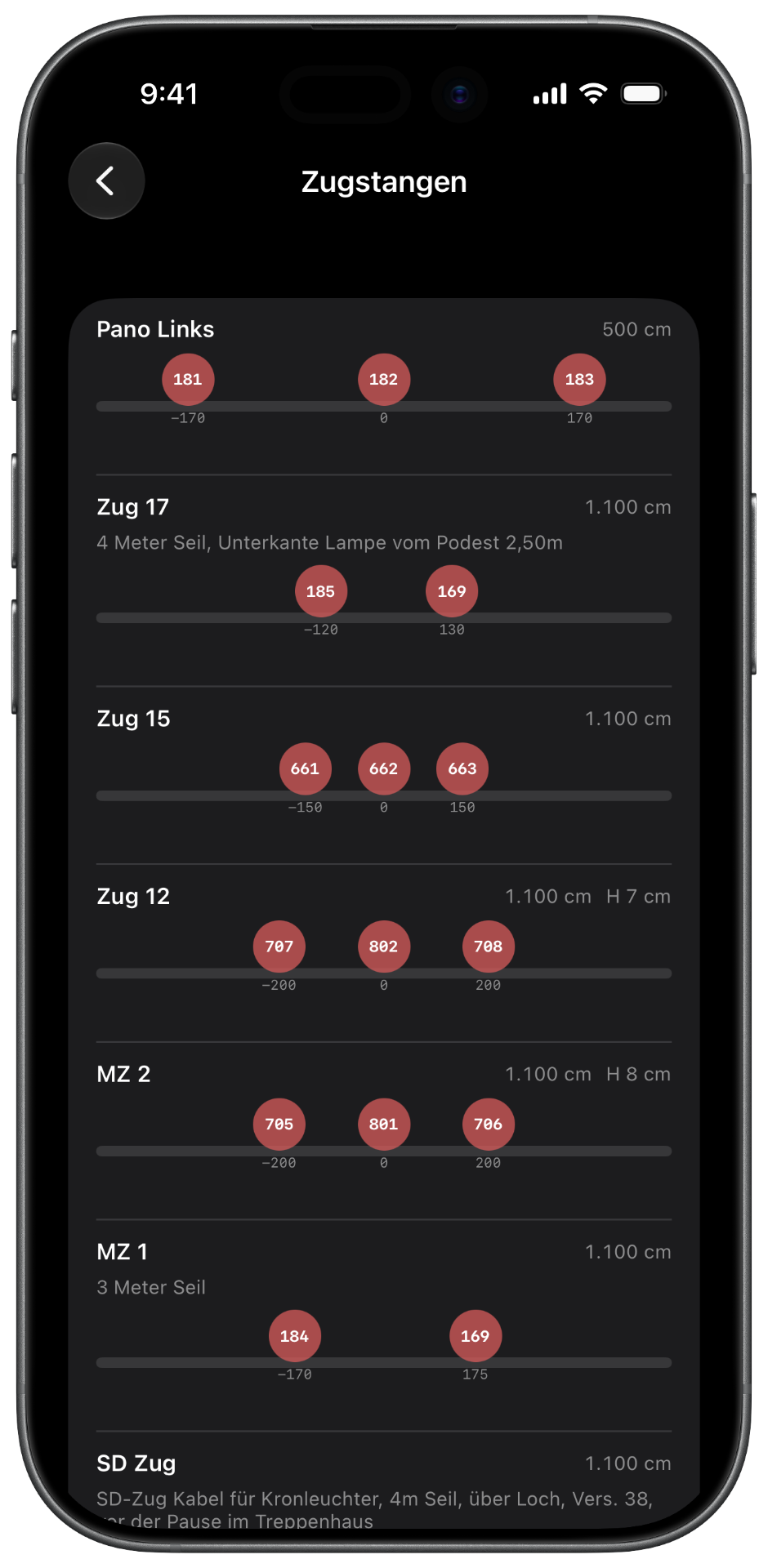 Obermaschinerie-Ansicht in der iOS-App