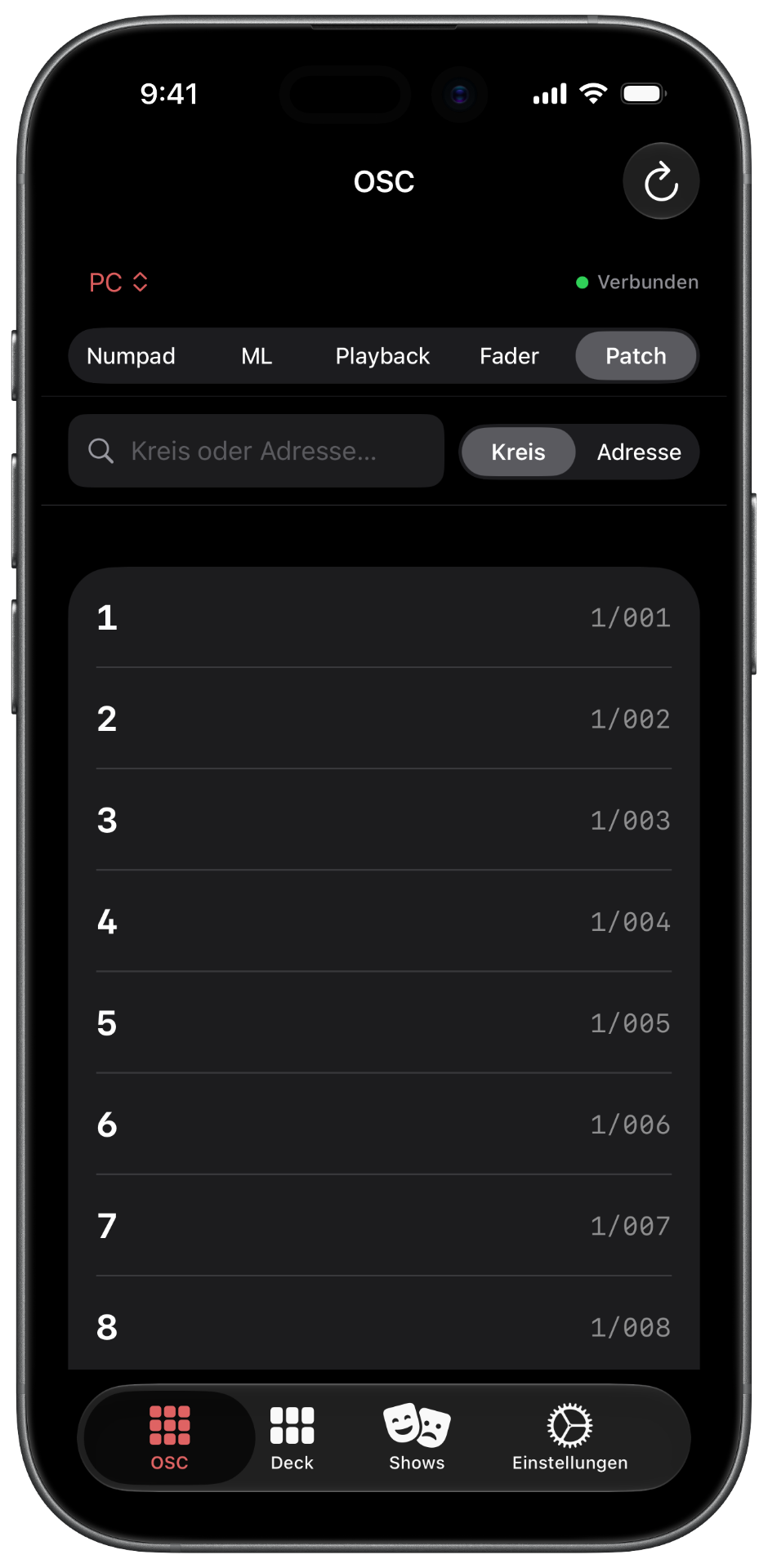 Patch-Übersicht in der iOS-App
