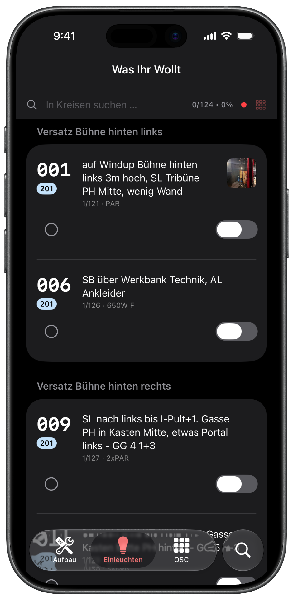 LuxStage iOS App – Einleuchtmodus